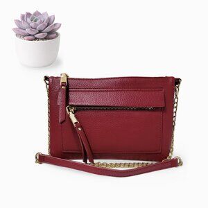Madison West Red Pebbled Faux Leather Crossbody Purse with Chain Strap